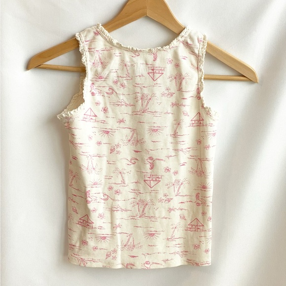 Kids True Craft Cream Tropical Tank Top w/ Pink Print & Ruffle Trim Size 8 - Picture 3 of 9